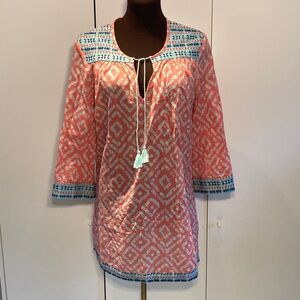 J.McLaughlin tunic cover-up with tassels Geometric pattern  M